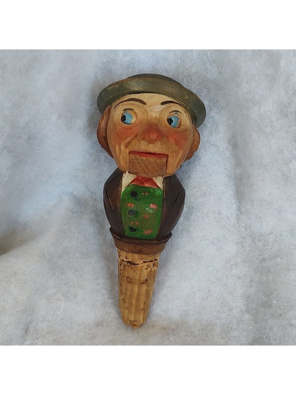 Vintage Anri wood carved mechanical bottle stopper,